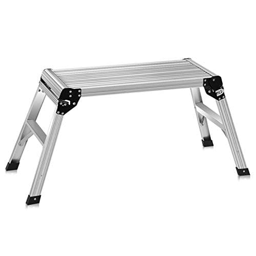 Image of COSTWAY Aluminum Folding Hop Up Work Platform, Step Up Bench Ladder Stool with Safety Locks, Anti-slip Surface & Pads for Washing Decorating Vehicles, Supports Up to 150kg (Silver, 107x40x50cm)