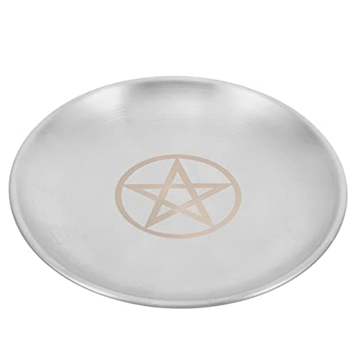 Image of OSALADI Iron Plate Candle Holder Metal Tray Pentagram Moon Altar Plate Ritual Burning Candle Holder Incense Offering Bowl for Witchcraft Wiccan Tarot Supplies Candle Tray