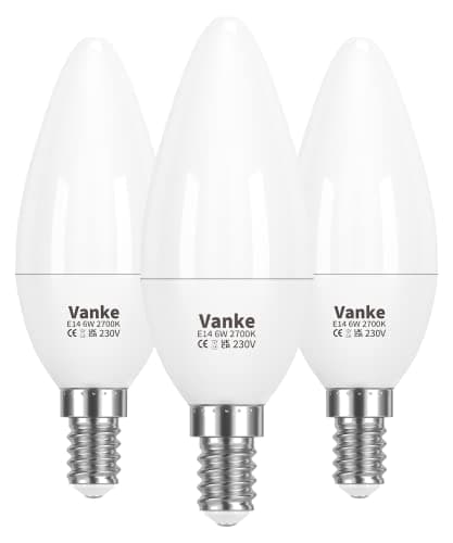 Image of Vanke E14 LED Light Bulb, Warm White 2700K Yellow Light, 6W (40 Watts Equivalent), 470 Lumen LED Candle Bulb, SES Small Edison Screw Light Bulbs, Non-Dimmable, Pack of 3