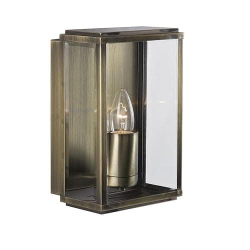 Image of Searchlight 8204AB Box Antique Brass Outdoor Modern Rectangular Lantern Flush Wall Light with Bevelled Glass | IP44 Exterior Rating | Garden Walls - Fencing - Patio Lighting | Free Air Freshener Promo