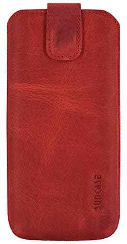 Image of Suncase Genuine Leather Case Compatible with Nokia 5710 Xpress Audio with Pull-Up Strap and Magnetic Closure Antique Red