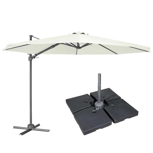 Image of Dellonda Ø3m Cantilever Parasol/Umbrella, Cover and Base Bundle, 8 Rib, Crank Handle, 360° Rotation, 60° Tilt, Cream Canopy - DG273