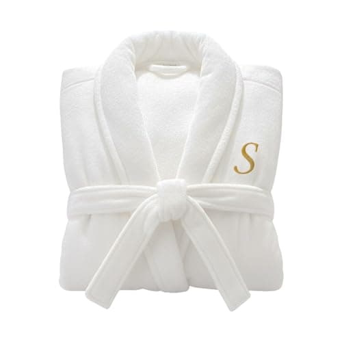 Image of Stars and Stripes Personalised 100% Luxury Velour Cotton White Bathrobe – Soft Spa & Hotel Quality Unisex Robe for Couples with Custom Text Embroidery
