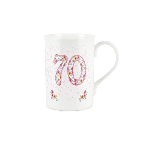 Image of Purely Home Pink Floral Ages Mug - 70th Birthday Gifts for Her - Bone China Coffee/Tea Mug