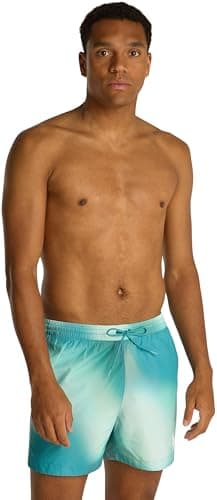 Image of Calvin Klein Men’s Printed Medium Drawstring Swim Shorts, Multicolor (Ck Ombre Blue AOP), L