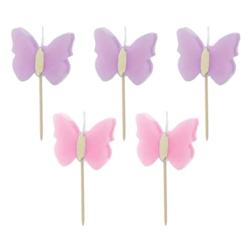 Image of Anniversary House Pink and Purple Butterfly Birthday Candles for Cakes, Pack of 5, Celebration Cake Topper Decoration, 7.5 Centimeters, AHC251