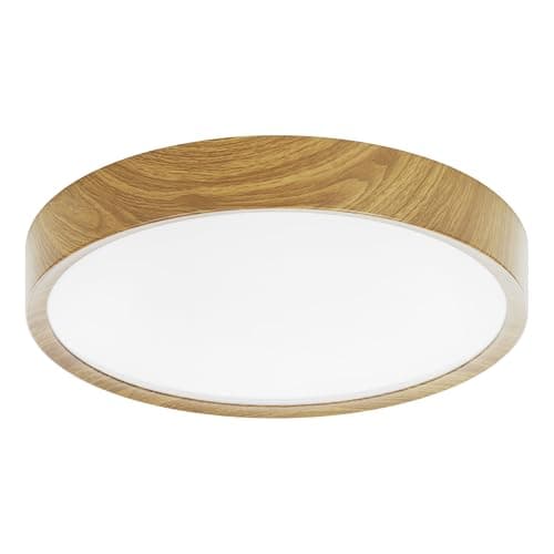 Image of EGLO Musurita LED Ceiling Light, 1 Bulb Ceiling Light, Modern Living Room Lamp, Kitchen Lamp Made of Steel and Plastic, Hallway Lamp Ceiling in Wood Look, White, Diameter 44 cm