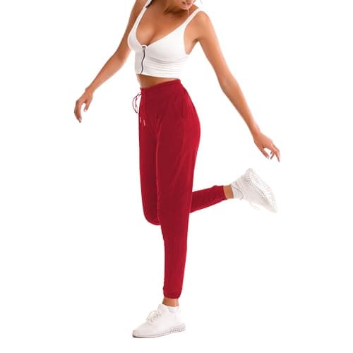 Image of Stanpetix Joggers for Women - Womens Sweatpants with Pockets Sport Pants Black Trousers for Women UK(Red with Black Strip, S