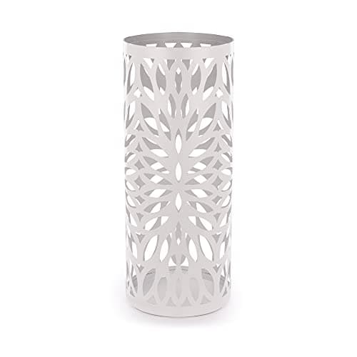 Image of Metal Umbrella Stand | Round Modern with 4 Hooks & Removeable Drip Tray | Free Standing | Hallway Reception Furniture | Walking Stick Holder | Porch Decor Rack | M&W (White)