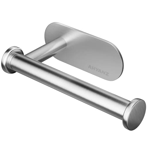 Image of Ahyanz Premium Toilet Roll Holder Wall Mounted 3M self adhesive, Contemporary Design SUS 304 Stainless Steel Brushed Silver Toilet Paper Holder Rustproof Waterproof for Bathroom & Kitchen -No Drilling