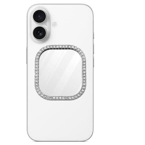 Image of LUVI Bling Phone Mirror Stick on Back Phone Charm Sticker Glitter Diamond Makeup Selfies Alloy Glassy Clear Mirror Decal for Cellphone for Women Girls Square-Gold