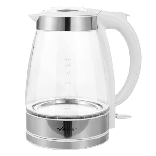 Image of Vencier 1.7L Glass Electric Kettle – 2200W Fast Boil, Borosilicate Glass, BPA-Free, Auto Shut-Off & Boil-Dry Protection, Cordless with 360° Swivel Base, Push Button Lid, Black/White (White)