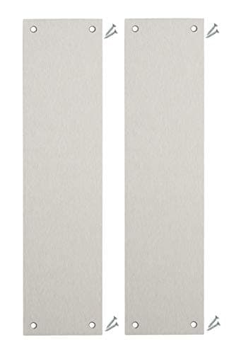 Image of Satin Stainless Steel Finger Push Plates for Doors (Pack of 2) - 300 x 75mm - Square Corner - 4 Pre-Cut Holes with Fixing Screws Included - 1.2mm Thick - Fire Door Guru®