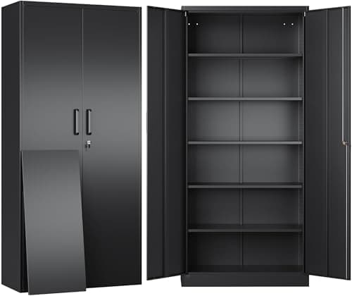 Image of SISESOL Metal Storage Cabinet with Lock and 5 Adjustable Shelves,Lockable Garage Storage Cabinet,71" Black Steel File Cabinets with Locking Doors,Tool Cabinets for Home,Office,Garage