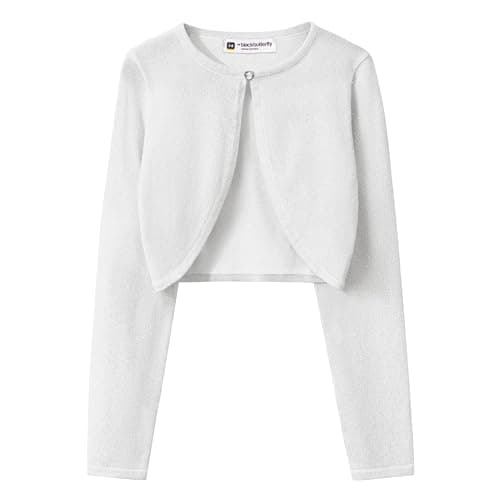 Image of BlackButterfly Kids Long Sleeve Sparkle Cardigan Childrens Girls Bolero Shrug (Light Silver, 11-12 Years)