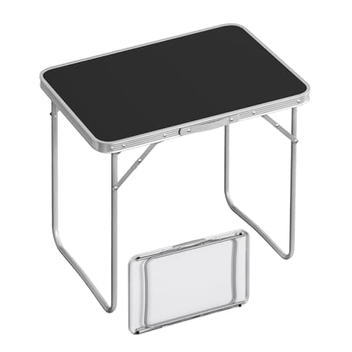 Image of WOLTU Portable Folding Camping Table, Lightweight Aluminum Picnic Table with Handle, Fold Up Garden Table for Outdoor Beach BBQ, 70 x 50 x 60 cm, Black