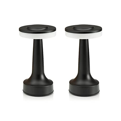 Image of Auraglow Black Rechargeable Touch Control Cordless LED Table Lamp - Perfect for Bedside Tables, Hotels and Restaurants - Twin Pack