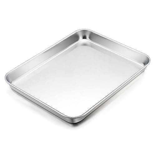 Image of Herogo Baking Tray, Stainless Steel Baking Sheet Pans, Rectangle Oven Trays Set for Cooking Roasting, Healthy & Non-Toxic, Mirror Polished, Dishwasher Safe, 26.5x20.5x2.5 cm