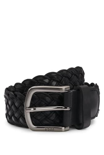 Image of BOSS Men's Sash-WnLC Sz35 Woven Leather Belt with Logo Clasp, Black 1, 110 cm