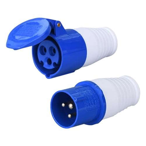 Image of 2pcs 16A 240V Site Trailing Plug & Socket, Cara-van Hook Up Socket and P-lug Set, 16A 3 Pin PCE Blue Hook Up, Weather Proof Industrial Sockets for Construction Sites, Industrial 16 A P-lugs & Sockets