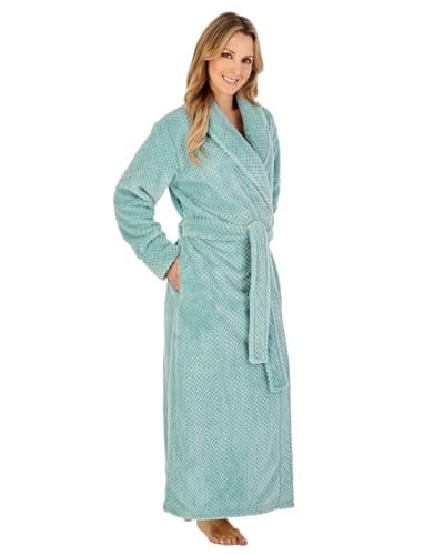 Image of Slenderella Longer Length Luxury Waffle Fleece Shawl Collar Wrap Housecoat (12/14, green)