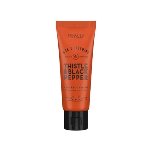 Image of Scottish Fine Soaps Men's Grooming Thistle & Black Pepper Hair & Body Wash 75ml – Travel-Size Wash with Black Pepper and Amber Fragrance