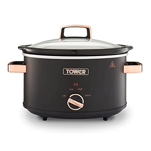 Image of Tower Cavaletto 3.5 Litre Slow Cooker with 3 Heat Settings, Removable Pot and Cool Touch Handles, Black and Rose Gold, T16042BLK