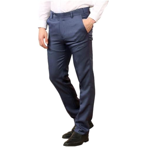 Image of Cotton Works Men's Classic Smart Fit Formal Casual Active Stretch Waist Hidden Expandable-Elasticated Waist Comfortable Flat-Front Dress Everpress Pocket Trousers(Navy, 42/31)