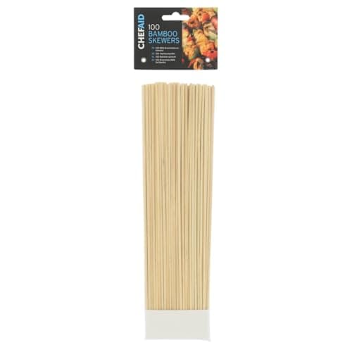 Image of Chef Aid Bamboo Skewers, Extra Long Food Safe Perfect for BBQ's, Roasting, Kebabs, Grilling and Fondues, Pack of 100 Each Measuring 30.5cm / 12 inches
