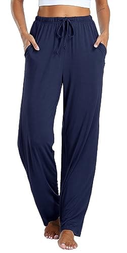 Image of Vlazom Women's Pyjama Bottoms Soft Casual Pants Sleeping Lounge Trouser with Pockets Drawstring A-Dark Blue,XL