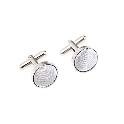 Image of Plain Satin Solid Colour Classic Silver Metal Cufflinks (Light Grey)