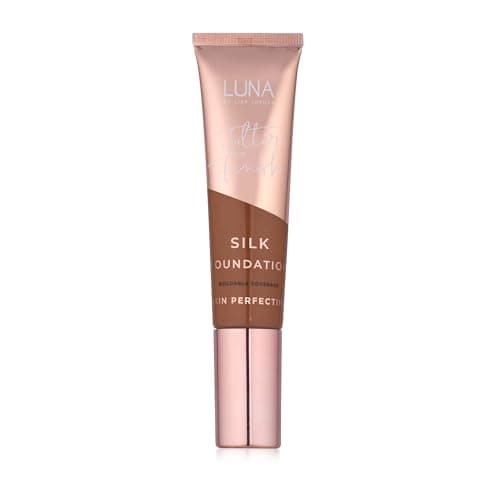 Image of LUNA Silk Foundation in RICH PLUS BROWN Shade - Contains Hyaluronic Acid, Vitamin C & A, Aloe Vera, and Shea Butter - Brightening Dewy Foundation Makeup - Hydrating Cream Foundation for Dry Skin