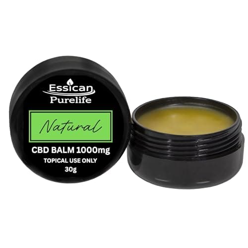 Image of Essican Purelife Natural CBD Balm 30g/1000mg – High Strength CBD Muscle Balm for Muscles & Skin with Hemp Oil Organic, Natural Beeswax, Fractionated Coconut Oils & Vitamin E for Muscle Relief