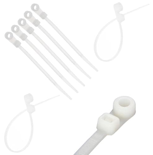 Image of TERF® 100 Pcs White Screw Mount Cable Ties 150mm (6'') X 3.6mm Premium Nylon Zip Ties Wraps Secure Self Locking Mechanism Plastic Tie for Home Office Garden Garage Warehouse Workshop DIY Use
