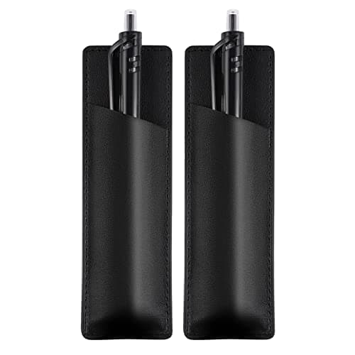 Image of KINBOM 2pcs Leather Magnetic Pen Holder for Refrigerator PU Leather Pen Pouch Holder for Fridge or Other Metal Surfaces (Black)