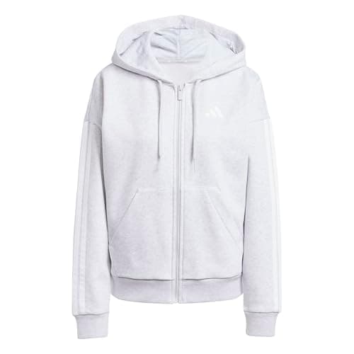 Image of adidas Women's ESSENTIALS 3-STRIPES FULL-ZIP FLEECE HOODIE, light grey heather/white, M