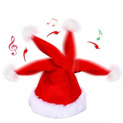 Image of Muzrunq Singing Christmas Hats Battery Powered Dancing Santa Hat for Adults Kids, Plush Velvet Funny Electric Swing Moving Santa Hat with Music Xmas Gifts New Year Party Supplies