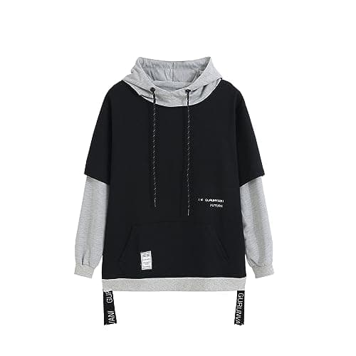Image of GURUNVANI Contrast Color Pullover Hoodie Mens Patchwork Hoodies Men，10W107GREY，Large