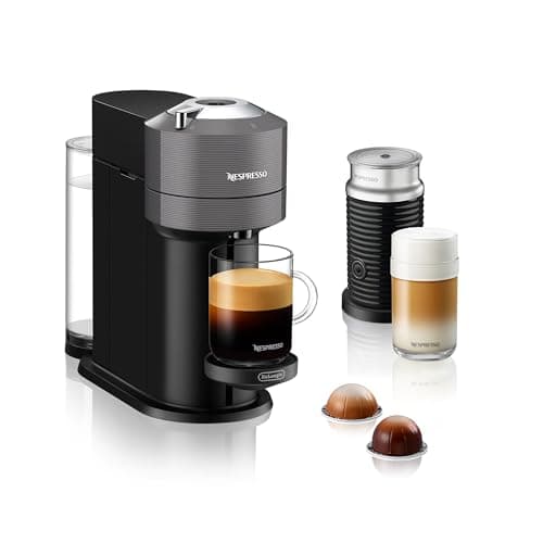 Image of Nespresso Vertuo Next Coffee Machine by De'Longhi with Aeroccino Milk Frother, Over 30 Varieties of Pods, 6 Coffee Cup Sizes, Latte, Cappuccino, Starter Capsule Set Included, EN120.GYAE, Dark Grey