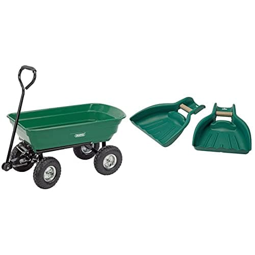Image of Draper DRA58553 Garden Tipper Cart - Green, 22.0 cm*96.0 cm*51.0 cm & 76762 Heavy-Duty Leaf Collectors (Pair)