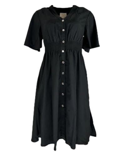 Image of Di Lucia Women's Black Button Down Midi Dress, Gold Buttons, Flutter Sleeves (UK, Numeric, 14, Regular, Regular)