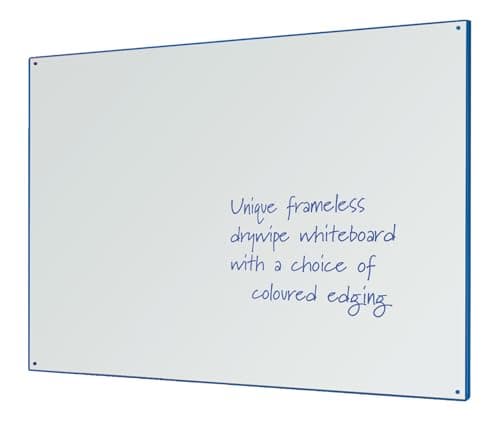 Image of Frameless Dry-Wipe White Board, 900 x 1200 mm, Double-Sided Surface, Feint Grid on Reverse, Blue Contour Coloured Edge - Ideal for School, Office, Message