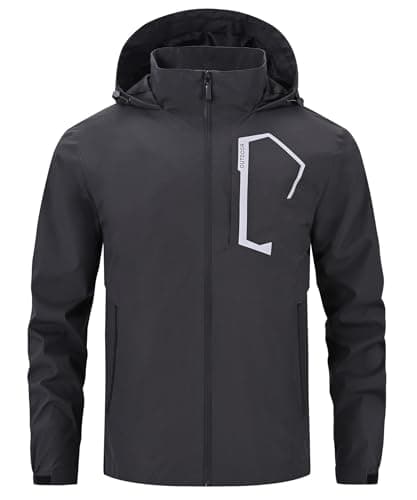 Image of Huayuzh Mens Waterproof Jackets Men's Outdoor Lightweight Jacket Windbreaker Quick Dry Raincoat Cycling Camping Hiking Grey 2XL