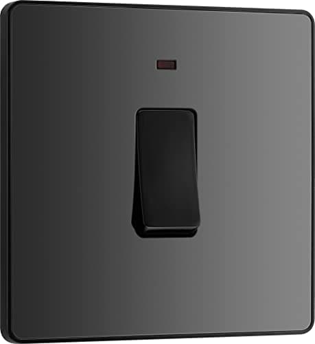Image of BG Electrical Single Wall Switch with LED Power Indicator, Double Pole, Screwless Front Plate, Round Edges, Evolve, Black Chrome, 20A, PCDBC31B