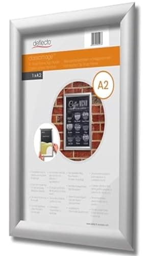 Image of Deflecto A2 Snap Frame Silver - Aluminium Clip Frame for Certificate, Wall Display & Photo Hanger - Poster Holder with Convenient Front Opening Clips