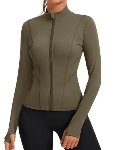 Image of Rapbin Women Activewear Ladies Tops Gym Running Sports Jacket Long Sleeve Workout T-Shirts Clothes Zip Breathable Exercise Wear(Army Green,S)