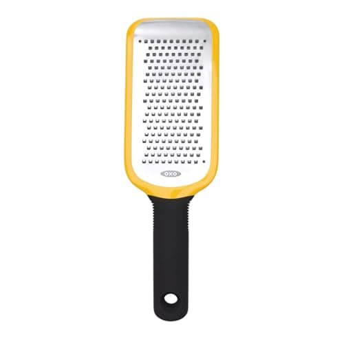 Image of OXO Good Grips Etched Medium Grater – Stainless Steel Handheld Grater for Cheese, Vegetables & Chocolate with Non-Slip Handle & Blade Cover