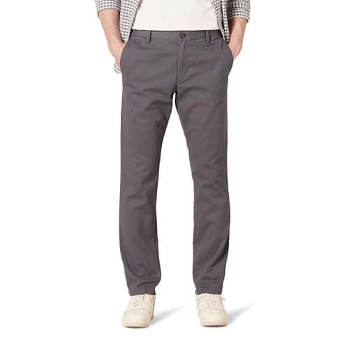 Image of Amazon Essentials Men's Slim Fit Wrinkle-Resistant Flat-Front Work Chino Trousers, Charcoal, 34W / 30L