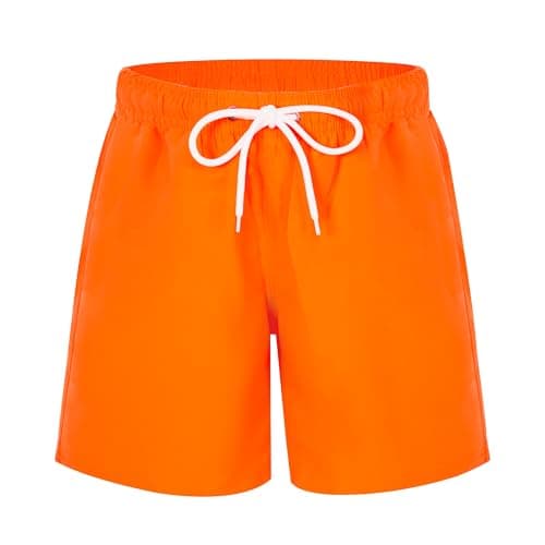 Image of TRAMLE Boys Swimming Shorts Quick Dry Board Trunks Casual Walking Sports Beach Shorts for Kids Toddler 13-14 Years Orange