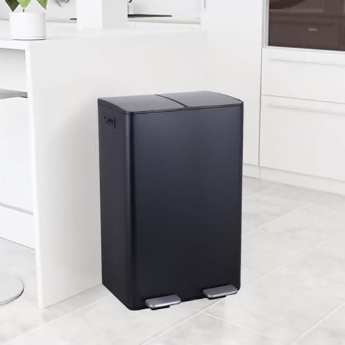 Image of STARNINE 60L, 2 Compartment Recycling Bin 2 x 30L Compartments Steel Kitchen Pedal Dust Bin Waste Seperation Rubbish Bin With Soft Closing Lids (Black)